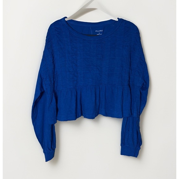 Pilcro Tops - Anthropologie Pilcro Textured Blue Cropped Top Size Medium Blue Peasant Boho